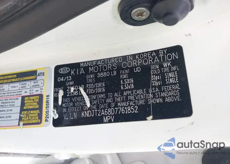 2013 Kia Soul + z USA, uszkodzony, nr VIN KNDJT2A68D7761852